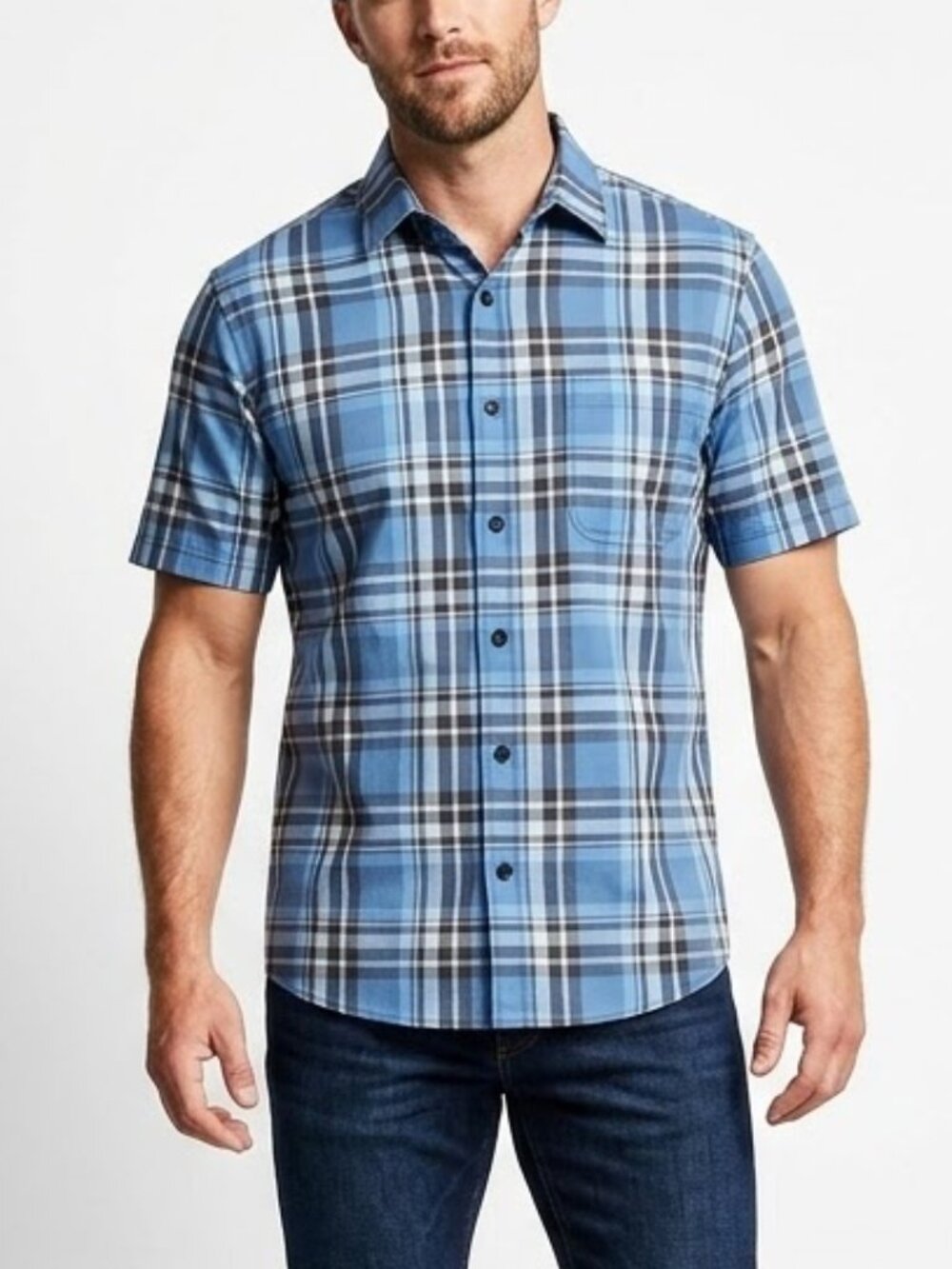 Pacific Outfitters Gorpcore Blue Plaid Active Stretch Hiking Shirt Men's Large